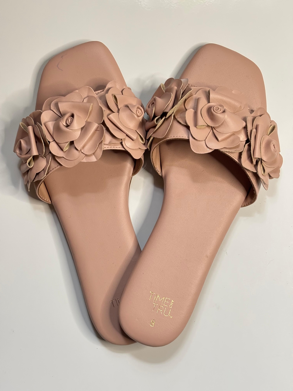 Time and Tru Blush Pink Floral Slide Sandals